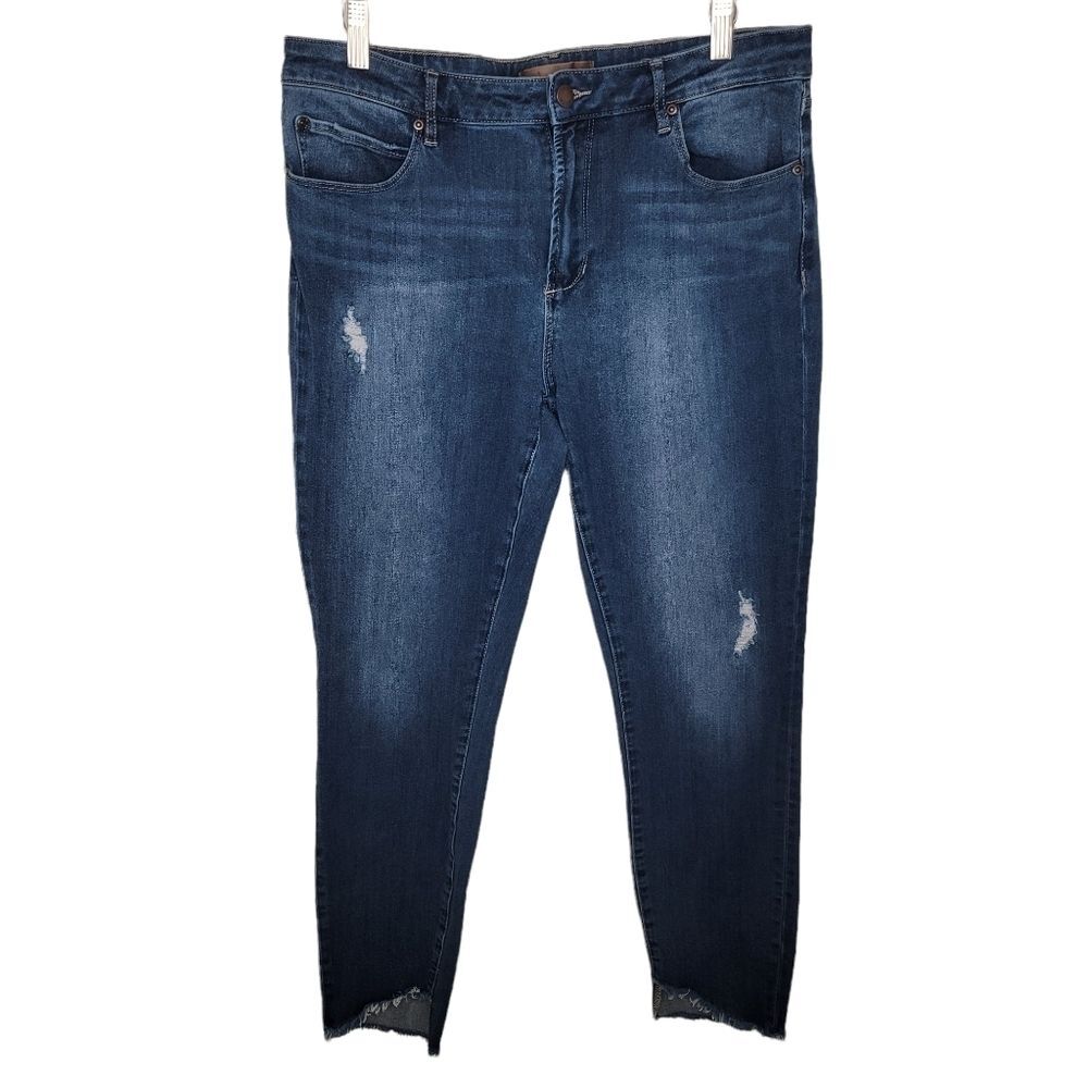 Leith Mid-Rise skinny denim jeans raw slat hem size 32